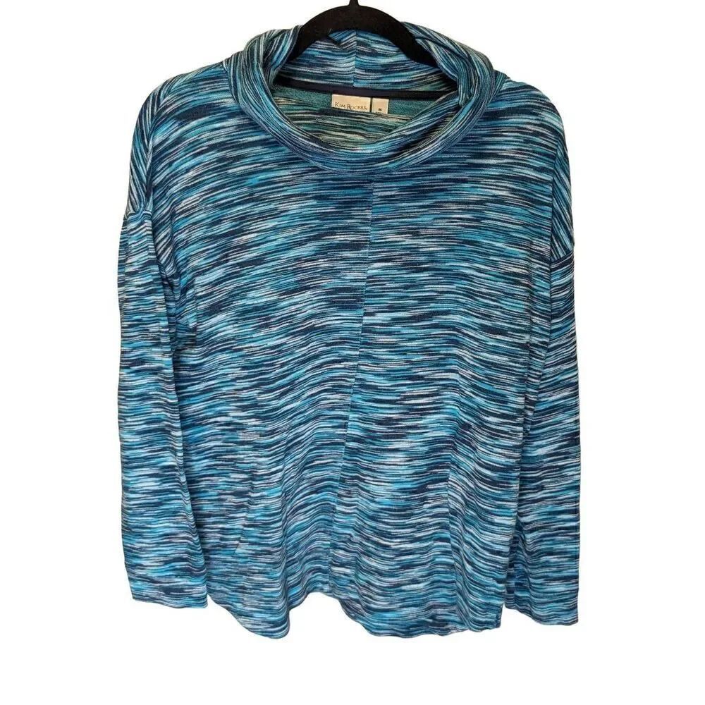 Kim Rogers Cowl Neck Striped Blue Top with Long Sleeves Women's Size Medium